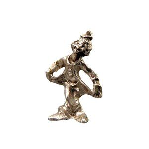 Miniature Silver Tone Clown Figurine Figure Taiwan Vintage Circus Curtsy 2.25 In